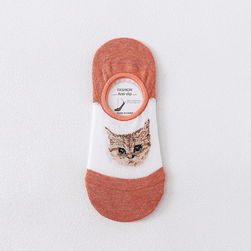 Cartoon Invisible Socks Female Wild Cats Breathable Mesh Sock Shallow Mouth Female Socks Silica Gel Slip Socks